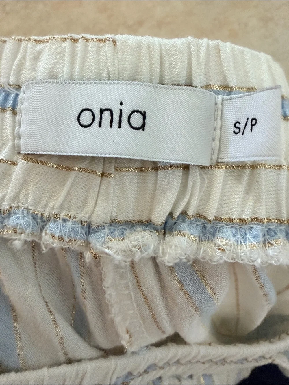 Onia Chloe Wide Leg Beach Pants Size Small Stripe Blue White High Slit Vacation